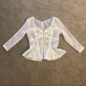 Bebe Mesh Peplum Zip Front Top